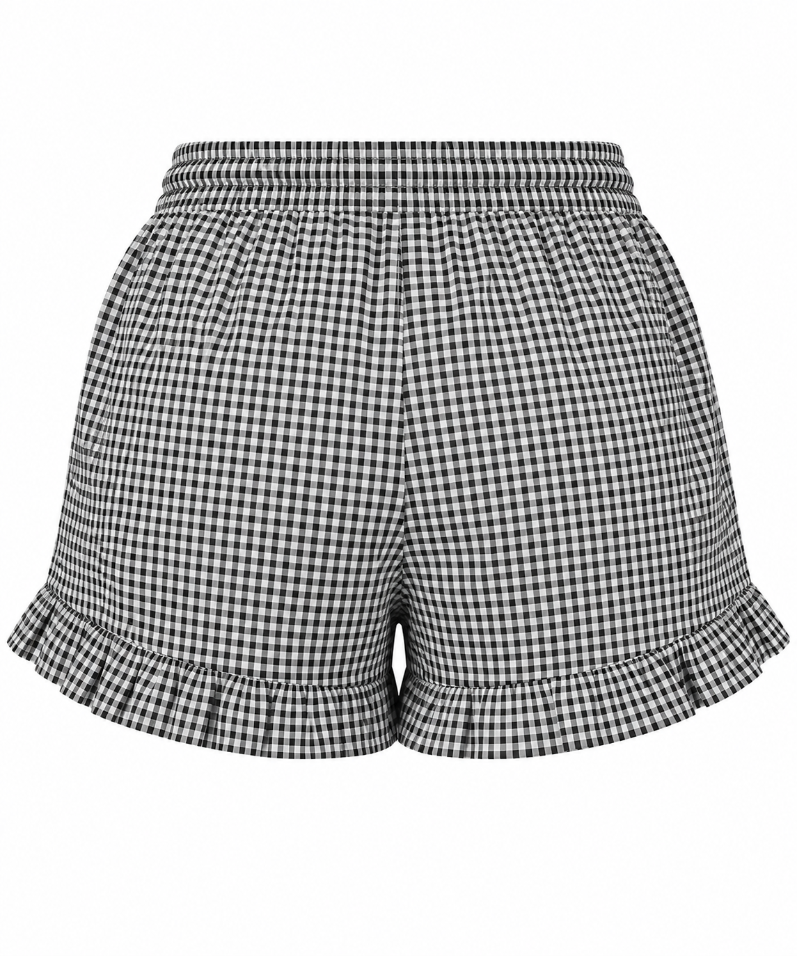 Women’s Checkered Cotton Ruffle Shorts | Elastic Waist & Pockets