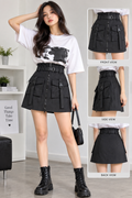 Women’s Black High-Waisted Utility Cargo Mini Skirt with Belt & Buckle