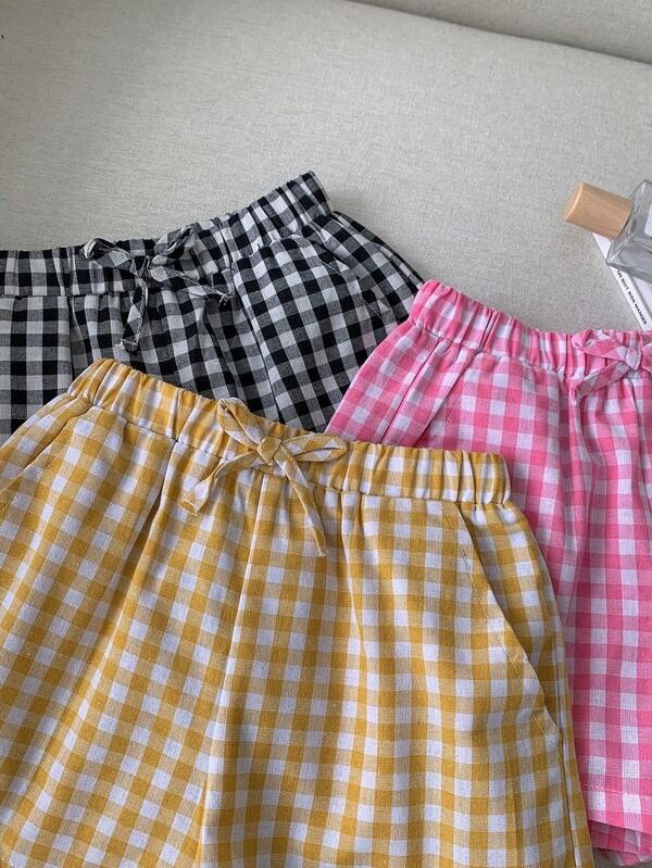 Women’s Gingham Check Shorts – Pack of 3 | Stylish High-Waist Cotton Summer Shorts