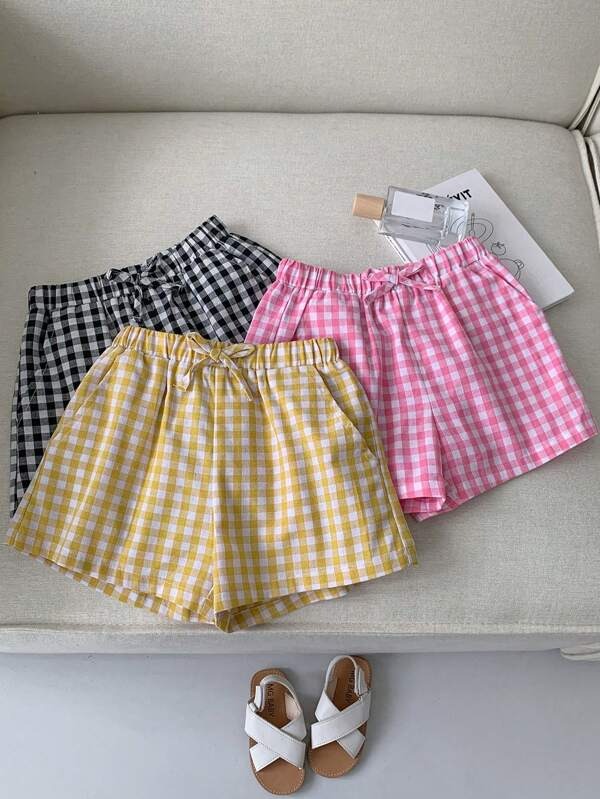 Women’s Gingham Check Shorts – Pack of 3 | Stylish High-Waist Cotton Summer Shorts