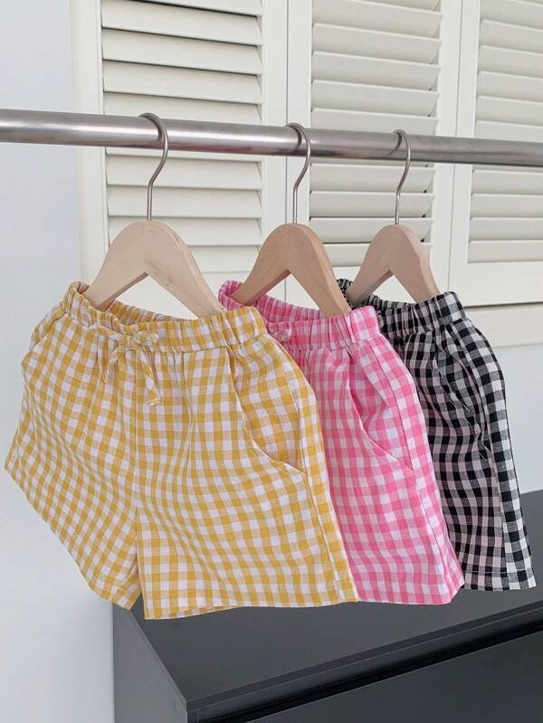 Women’s Gingham Check Shorts – Pack of 3 | Stylish High-Waist Cotton Summer Shorts